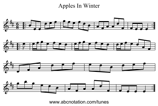 Apples In Winter - staff notation
