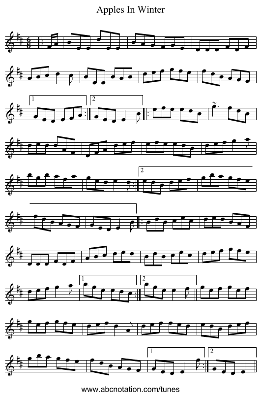 Apples In Winter - staff notation