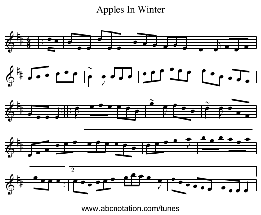 Apples In Winter - staff notation