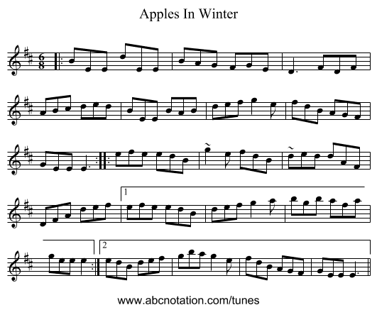 Apples In Winter - staff notation