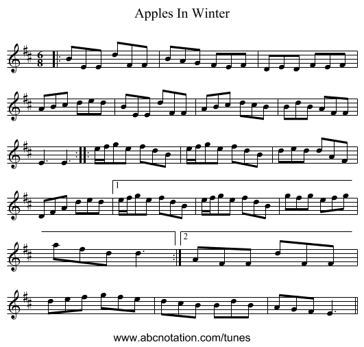 Apples In Winter - staff notation