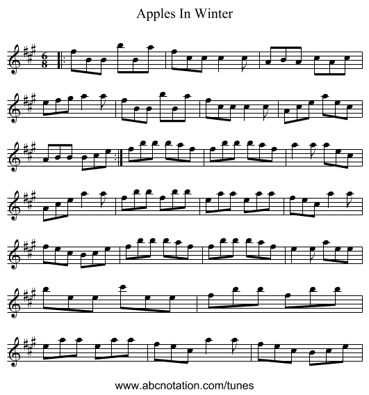Apples In Winter - staff notation