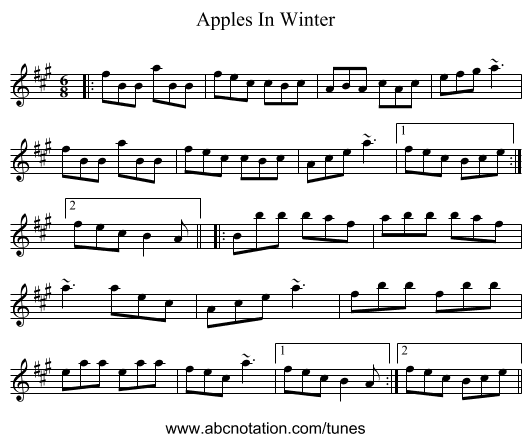 Apples In Winter - staff notation
