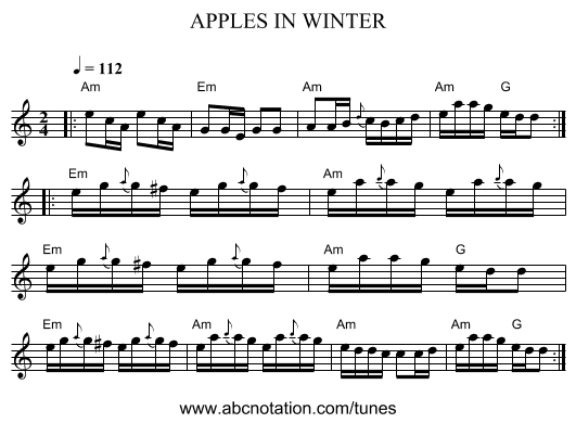 APPLES IN WINTER - staff notation