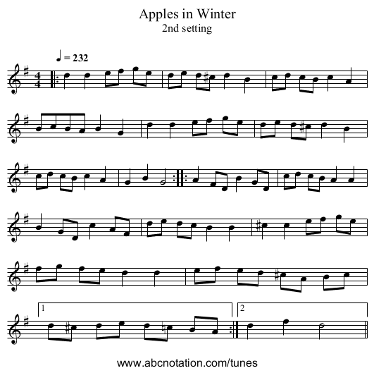Apples in Winter - staff notation