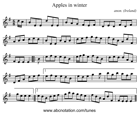 Apples in winter - staff notation