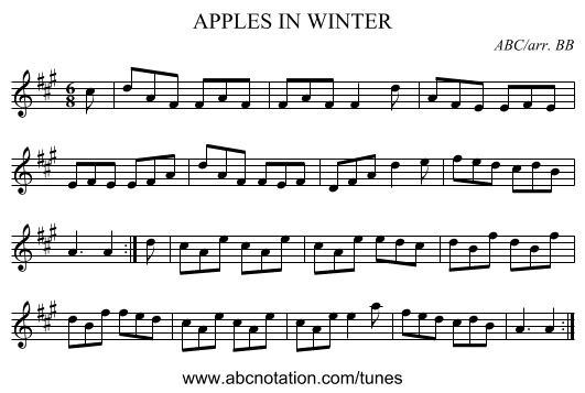 APPLES IN WINTER - staff notation