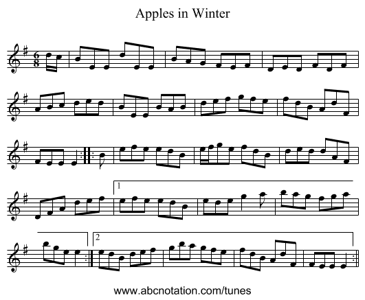 Apples in Winter - staff notation