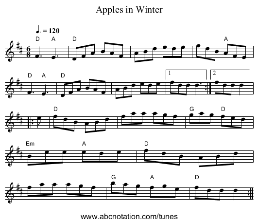 Apples in Winter - staff notation