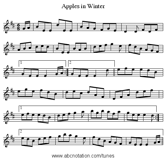 Apples in Winter - staff notation
