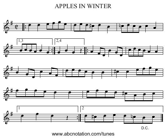 APPLES IN WINTER - staff notation