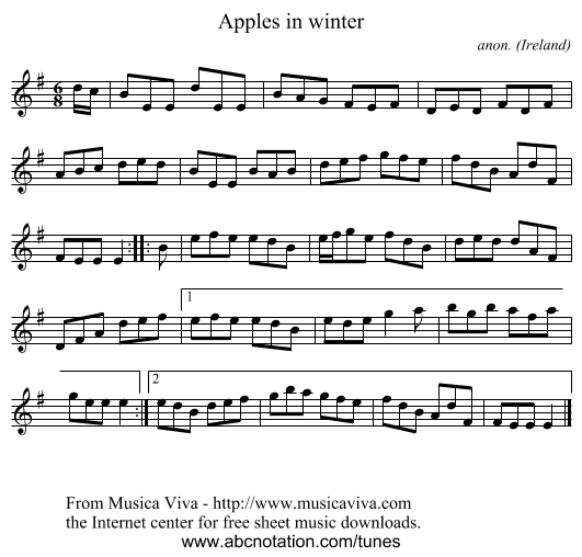 Apples in winter - staff notation