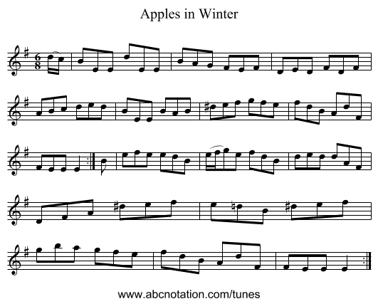 Apples in Winter - staff notation