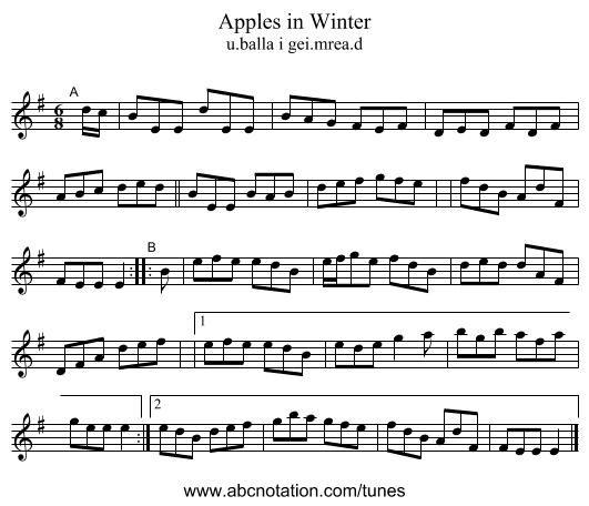 Apples in Winter - staff notation