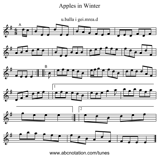 Apples in Winter - staff notation