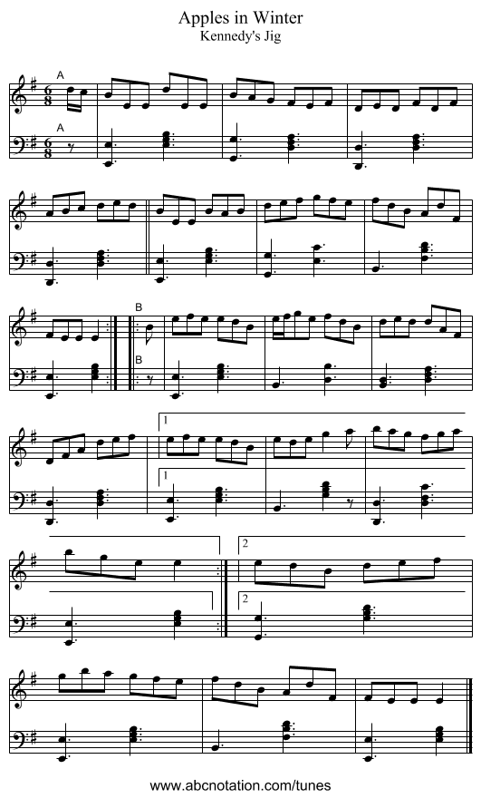 Apples in Winter - staff notation