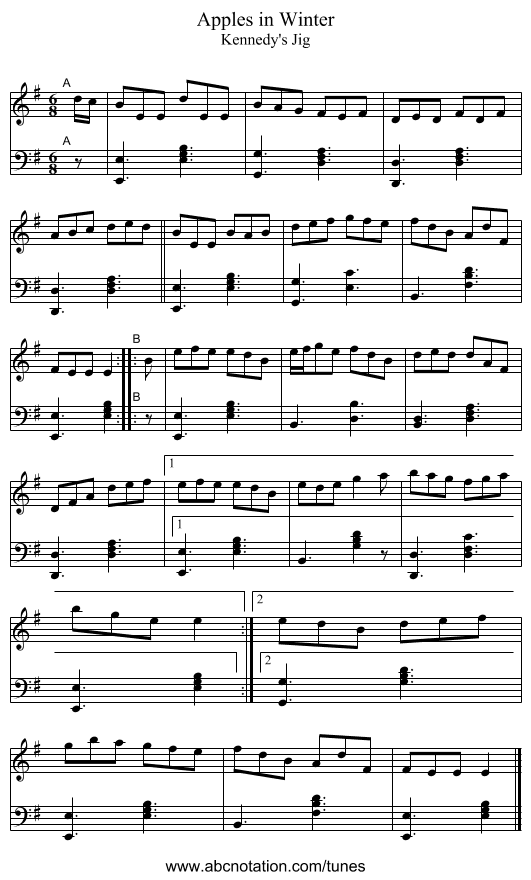 Apples in Winter - staff notation