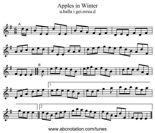 Apples in Winter - staff notation