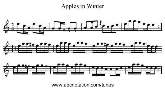 Apples in Winter - staff notation