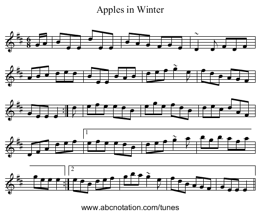 Apples in Winter - staff notation