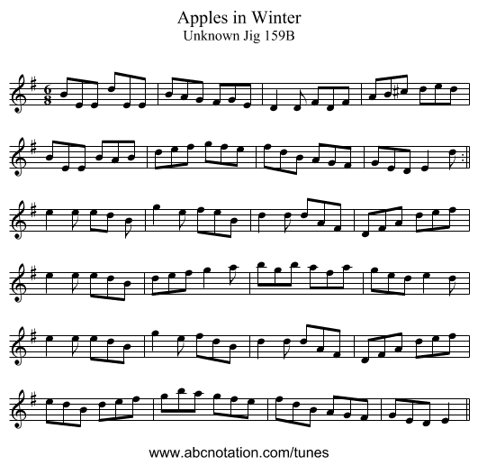 Apples in Winter - staff notation