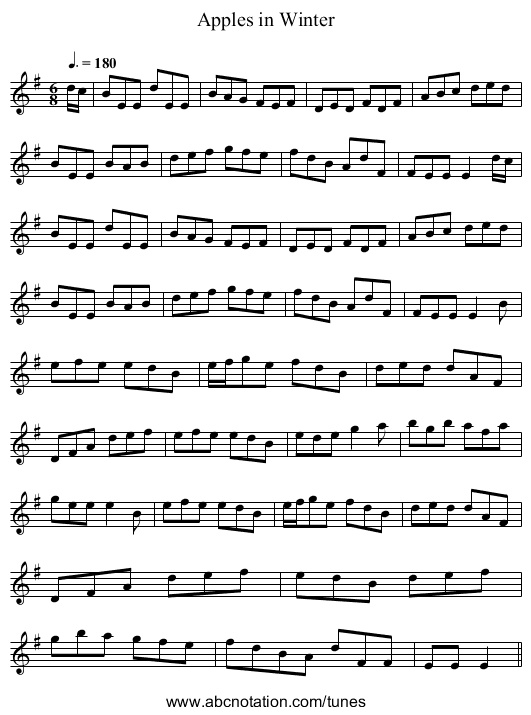 Apples in Winter - staff notation