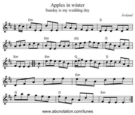 Apples in winter - staff notation