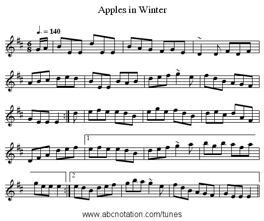 Apples in Winter - staff notation