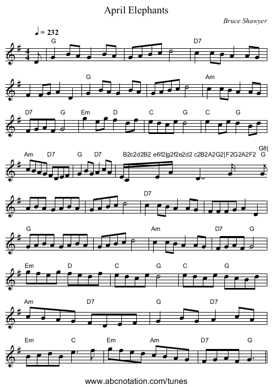 April Elephants - staff notation