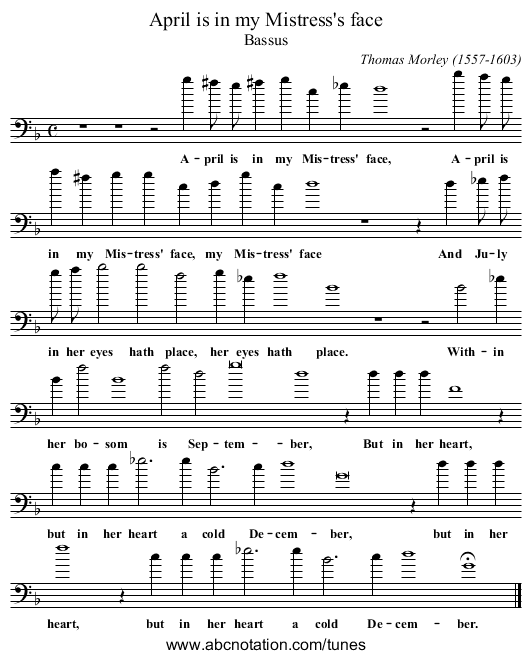April is in my Mistress's face - staff notation