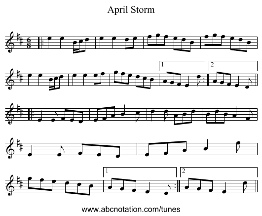 April Storm - staff notation