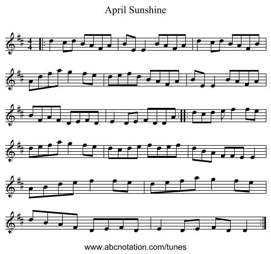 April Sunshine - staff notation