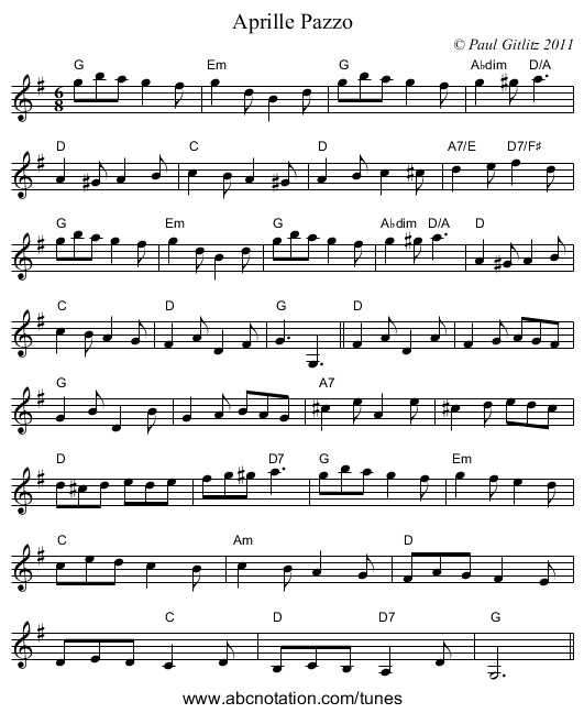 Aprille Pazzo - staff notation