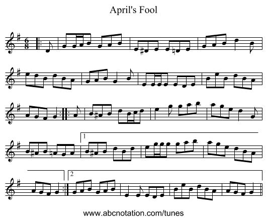 April's Fool - staff notation