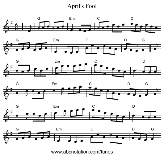 April's Fool - staff notation