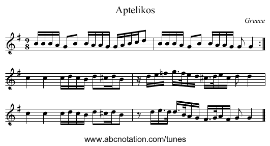 Aptelikos - staff notation