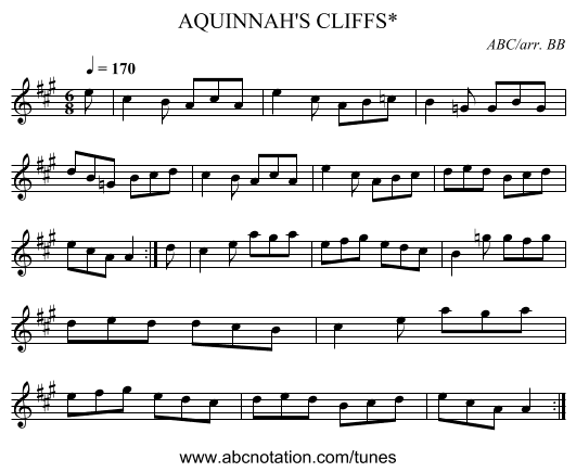 AQUINNAH'S CLIFFS* - staff notation