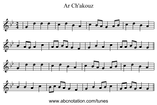 Ar Ch'akouz - staff notation