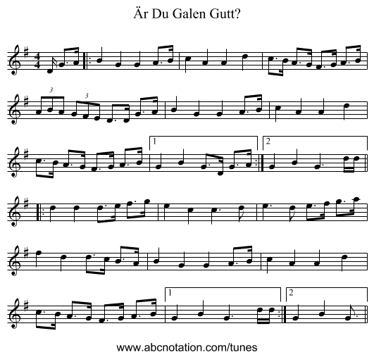 Är Du Galen Gutt? - staff notation