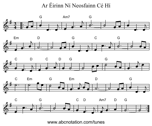 Ar Éirinn Ní Neosfainn Cé Hí - staff notation