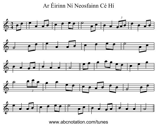 Ar Éirinn Ní Neosfainn Cé Hí - staff notation