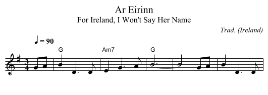 Ar Eirinn - staff notation