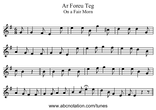 Ar Foreu Teg - staff notation