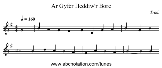 Ar Gyfer Heddiw'r Bore - staff notation