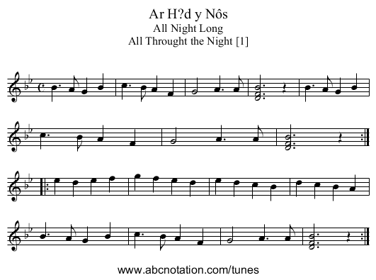 Ar H?d y Nôs - staff notation