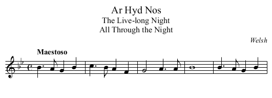 Ar Hyd Nos - staff notation