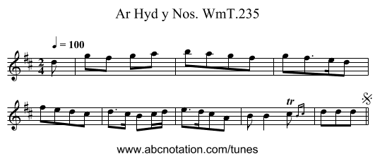 Ar Hyd y Nos. WmT.235 - staff notation