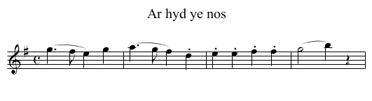 Ar hyd ye nos - staff notation