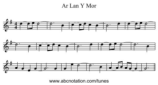 Ar Lan Y Mor - staff notation