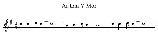 Ar Lan Y Mor - staff notation